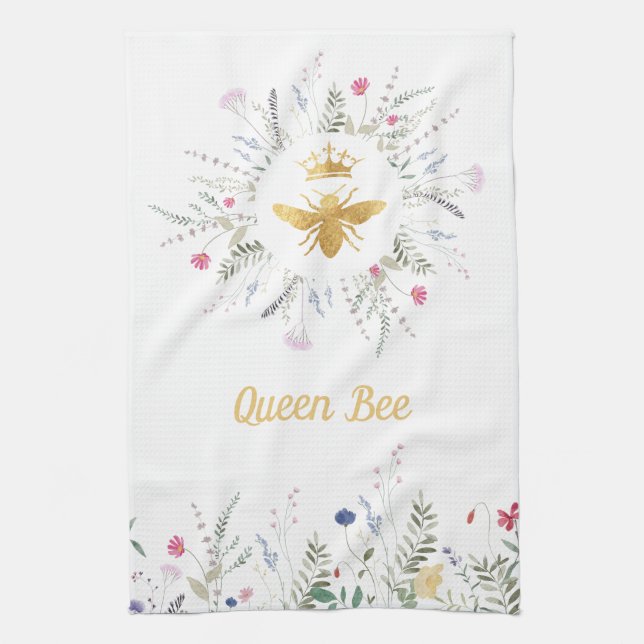 wildflowers  queen bee tea towel (Vertical)