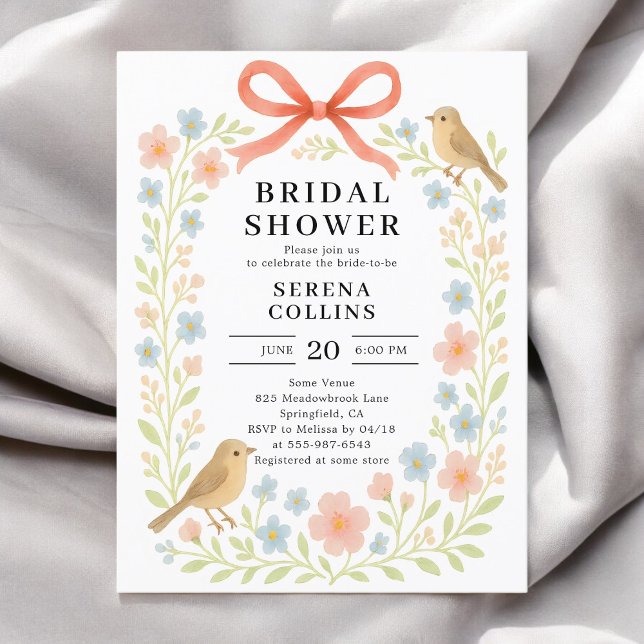 Wildflowers Red Bow Bridal Shower Postcard (Creator Uploaded)