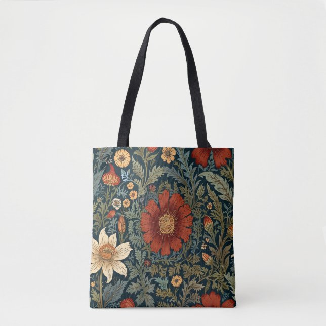 Wildflowers Red Pattern William Morris Style  Tote Bag (Front)