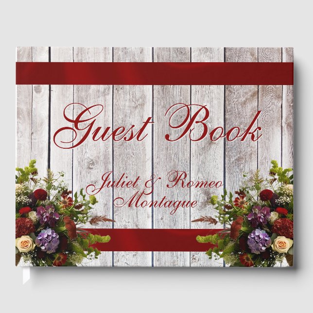 Wildflowers, Ribbon & Heart Wedding - Red Guest Book (Front)
