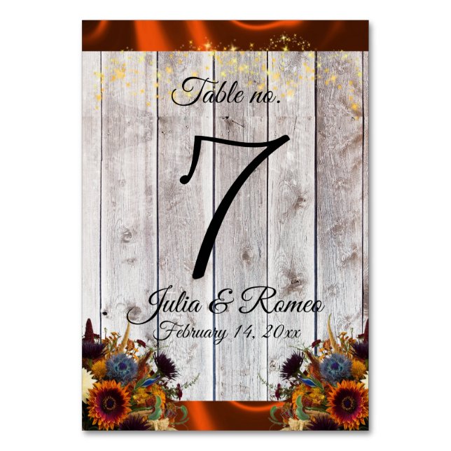 Wildflowers, Ribbon & Lights - Copper Table Number (Front)