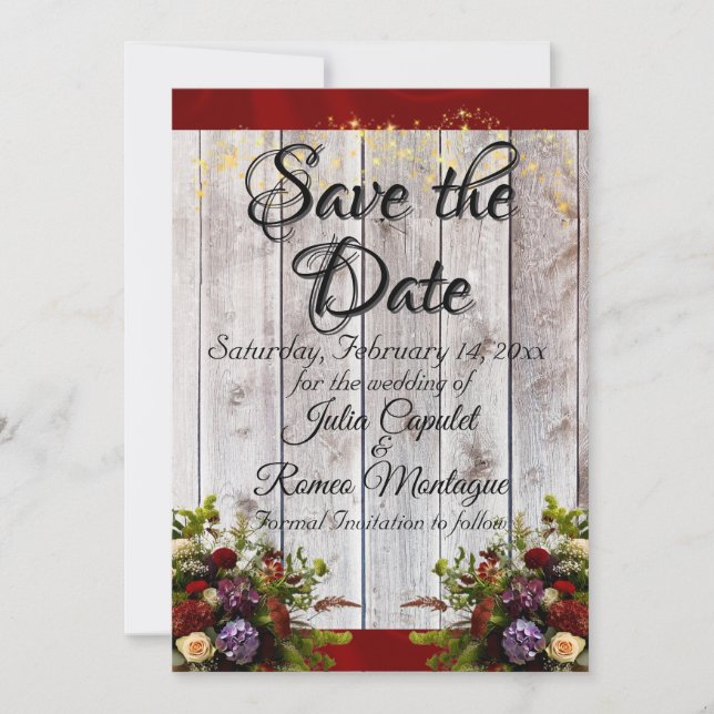 Wildflowers, Ribbon & Lights - Red Save The Date (Front)