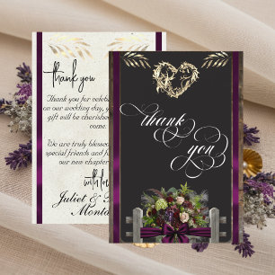 Wildflowers & Ribbon - Plum Thank You Card