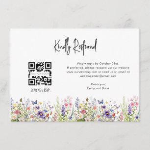 wildflowers  RSVP Wedding QR CODE Details on back Enclosure Card