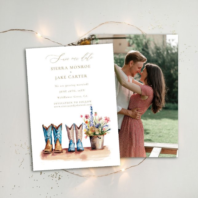 Wildflowers Rustic Chic Photo Wedding Save Date Invitation (rustic country western wedding save the date photo wildflowers fairytale barn ranch countryside chic)