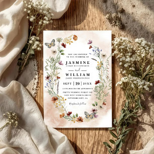 Wildflowers Rustic Elegant Modern QR Code Wedding Invitation