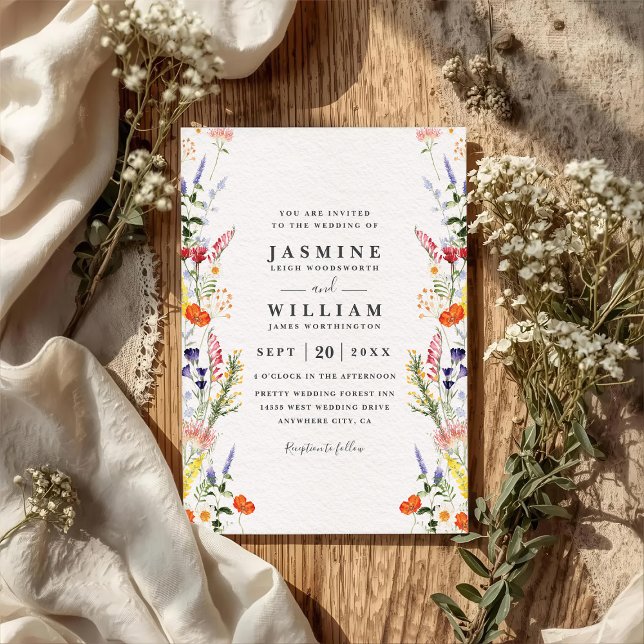 Wildflowers Rustic Elegant Modern QR Code Wedding Invitation (Creator Uploaded)