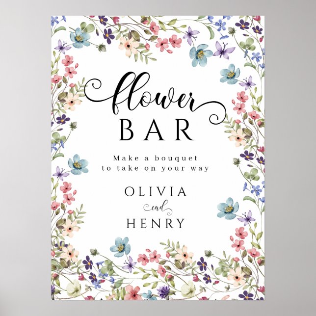 Wildflowers Rustic Spring Wedding Flower Bar Sign (Front)