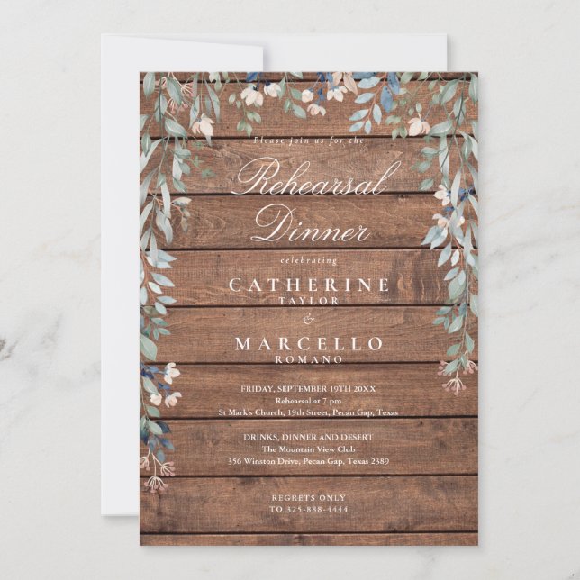 Wildflowers Rustic Wood Rehearsal Dinner Invitation (Front)