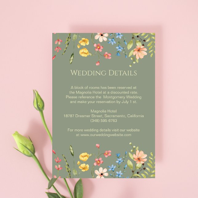 Wildflowers Sage & Yellow  Wedding Details  Enclosure Card (Creator Uploaded)