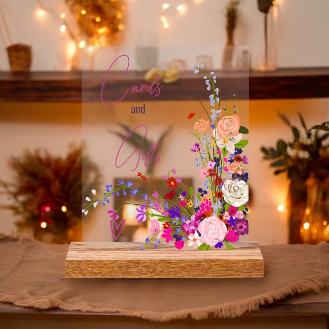 Wildflowers script cards gifts bridal shower acrylic sign (Wildflowers script cards gifts bridal shower acrylic sign)