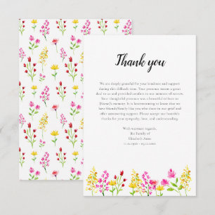 Wildflowers Script Funeral Thank you Watercolor Card