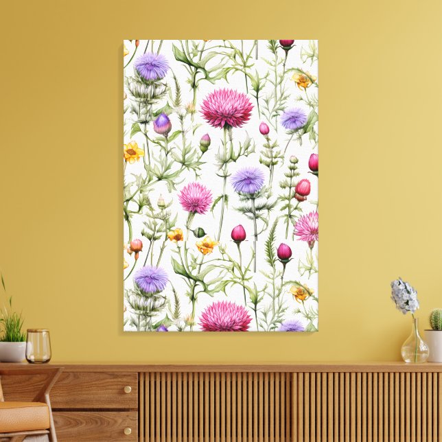 Wildflowers Seamless Pattern Premium Wrapped  Canvas Print (Insitu(LivingRoom))