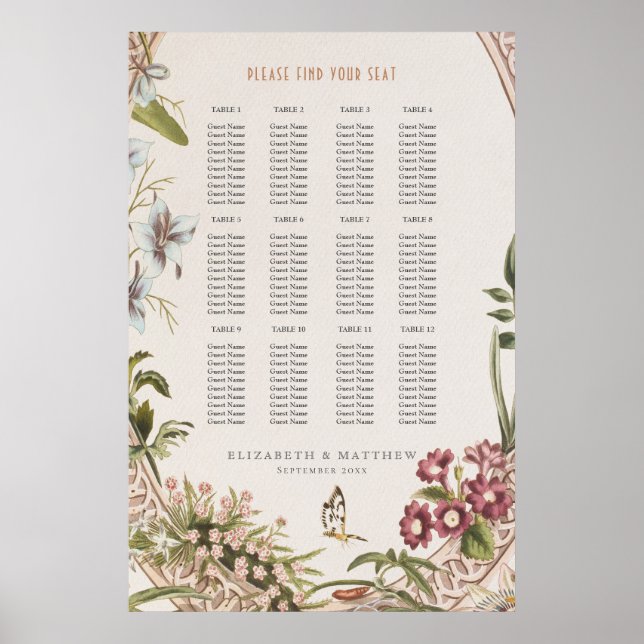 Wildflowers Seating Chart Vintage Wedding (Front)