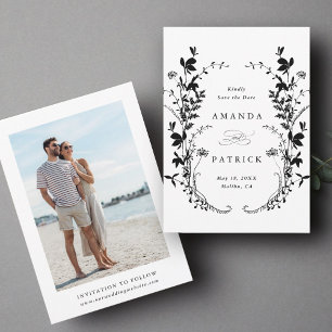 Wildflowers Silhouette Wedding Photo Black & White Save The Date