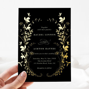 Wildflowers Silhouette Wreath Black Wedding Gold