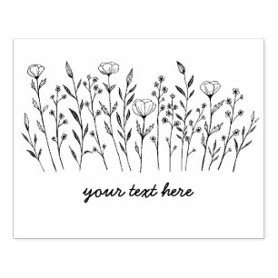 Wildflowers Simple Line Art Flowers Meadow CUSTOM Rubber Stamp