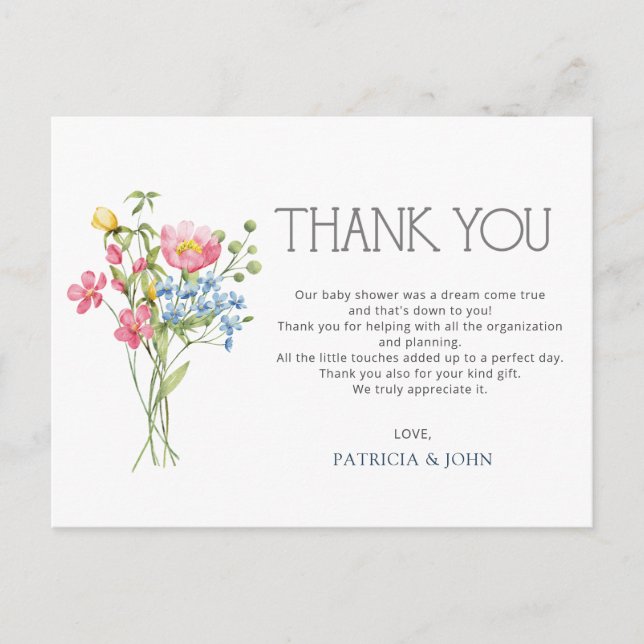 Wildflowers Spring Baby Shower Thank You Postcard (Front)