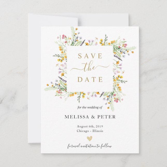 Wildflowers spring elegant wedding save the date announcement (Front)