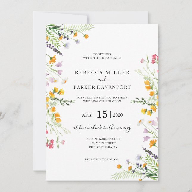 Wildflowers spring modern Wedding invitation (Front)
