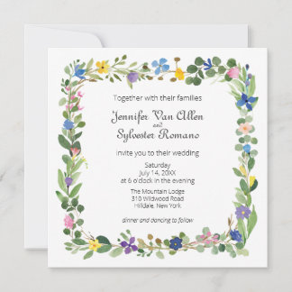Wildflowers Square Frame Wedding Flat Card