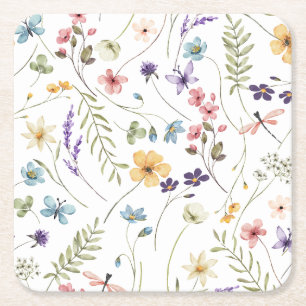 Wildflowers square paper coaster