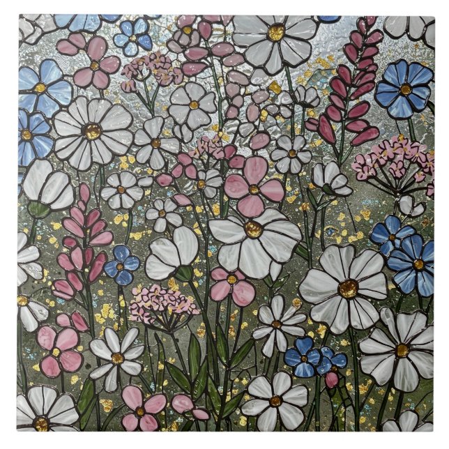 Wildflowers Stained Glass Illusion Tile (Front)