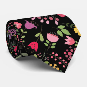 Wildflowers Stylish Floral Design on Black Tie
