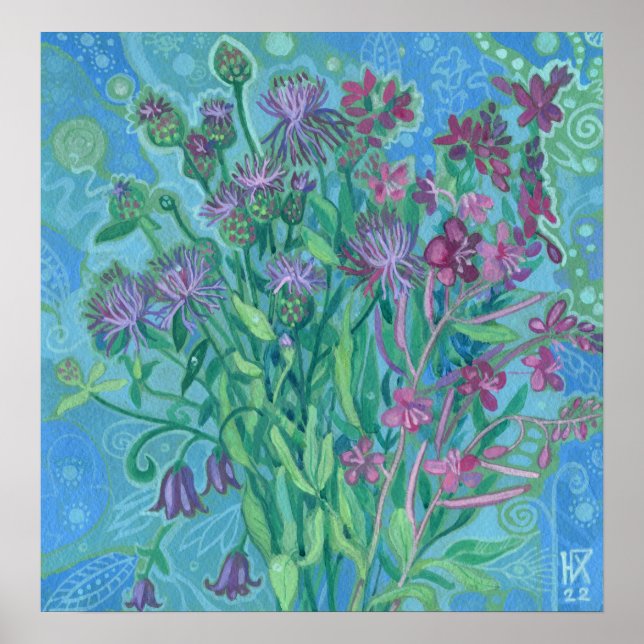 Wildflowers Summer Flowers Bouquet Floral Painting Poster (Front)