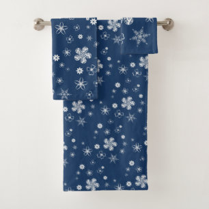 Wildflowers Summer Navy Blue Daisy Pattern Bath Towel Set