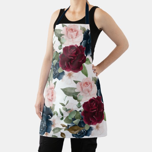Wildflowers & Sunflower Pattern Monogram White Apron (Insitu)