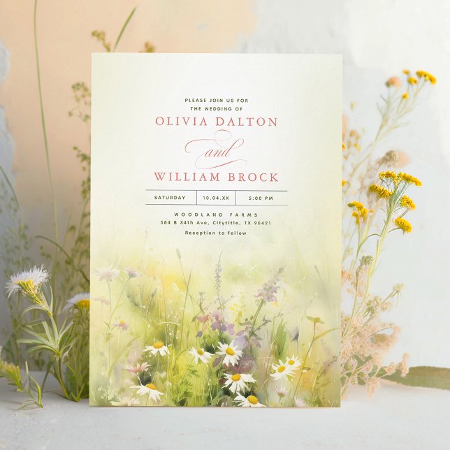 Wildflowers Sunny Meadow Elegant Romantic Wedding Invitation (Creator Uploaded)