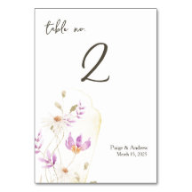 Wildflowers Table Number Card