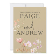 Wildflowers Tan Farmhouse Wedding Invitation