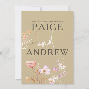 Wildflowers Tan Farmhouse Wedding Invitation 2