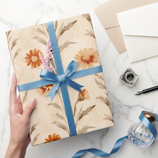 Wildflowers Terracotta Botanical Pattern  Wrapping Paper (Gifting)