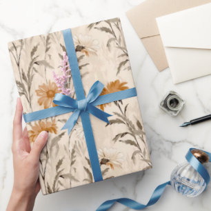 Wildflowers Terracotta Botanical Pattern Wrapping Paper