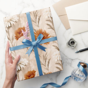 Wildflowers Terracotta Botanical Pattern Wrapping Paper