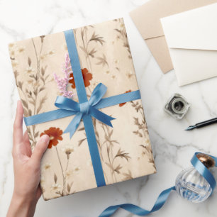 Wildflowers Terracotta Botanical Pattern Wrapping Paper