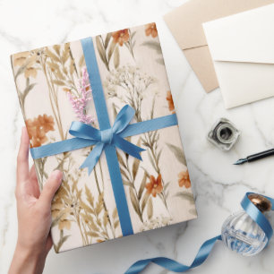 Wildflowers Terracotta Botanical Pattern Wrapping Paper