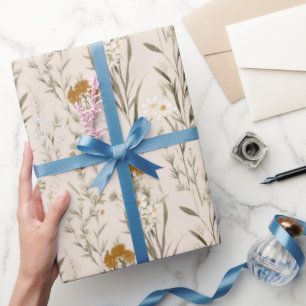Wildflowers Terracotta Botanical Pattern Wrapping Paper