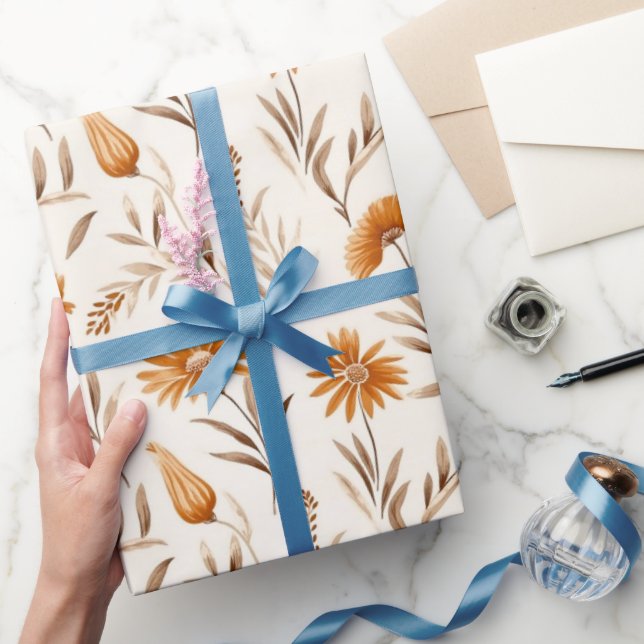 Wildflowers Terracotta Botanical Pattern  Wrapping Paper (Gifting)