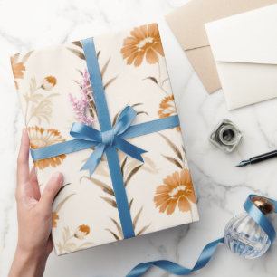 Wildflowers Terracotta Botanical Pattern  Wrapping Paper