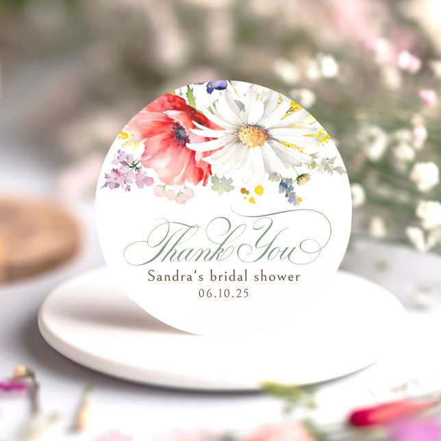 Wildflowers Thank You Classic Round Sticker (Wildflowers Thank You Stickers)