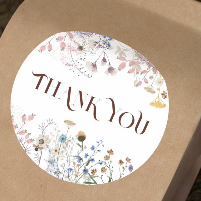 Wildflowers thank you classic round sticker (Creator Uploaded)