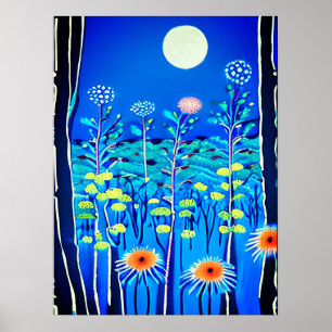 Wildflowers under a Full Moon Poster