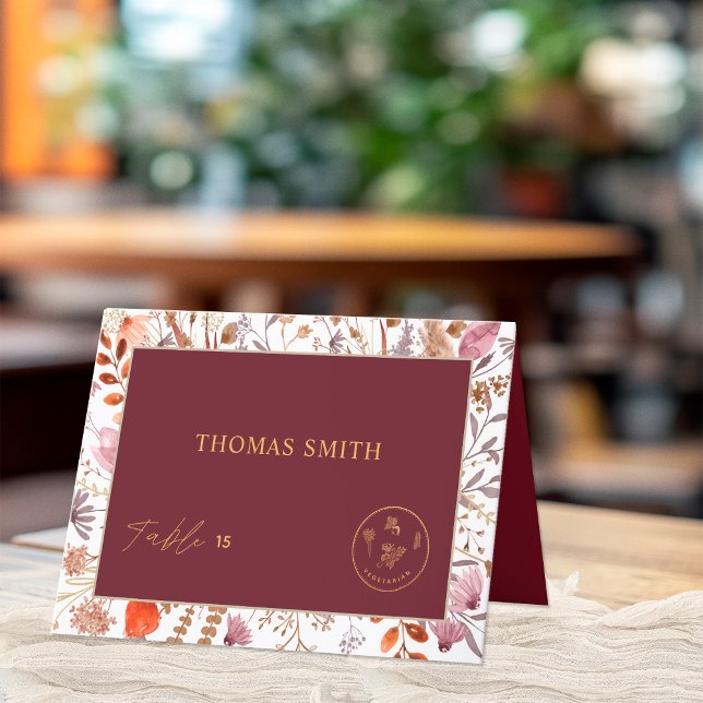 Wildflowers Vegetarian Meal Choice Guest Name Card (Creator Uploaded)