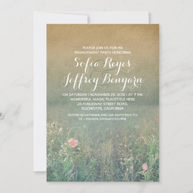 wildflowers vintage engagement party invites (Front)