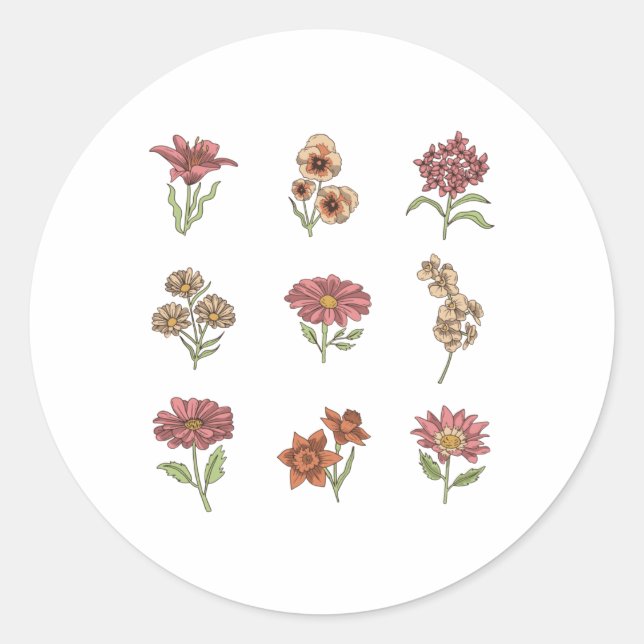 Wildflowers Vintage Flowers Botanical Classic Round Sticker (Front)
