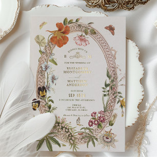 Wildflowers Vintage Wedding Invitation Mauve Rose
